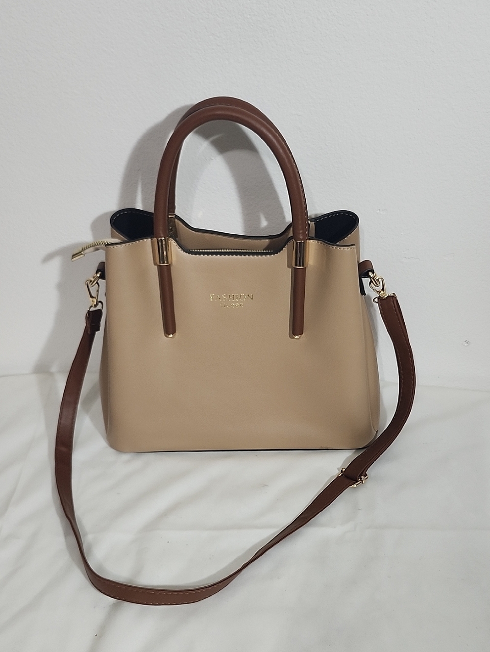 Classic Two-Tone Beige & Brown Women's Satchel